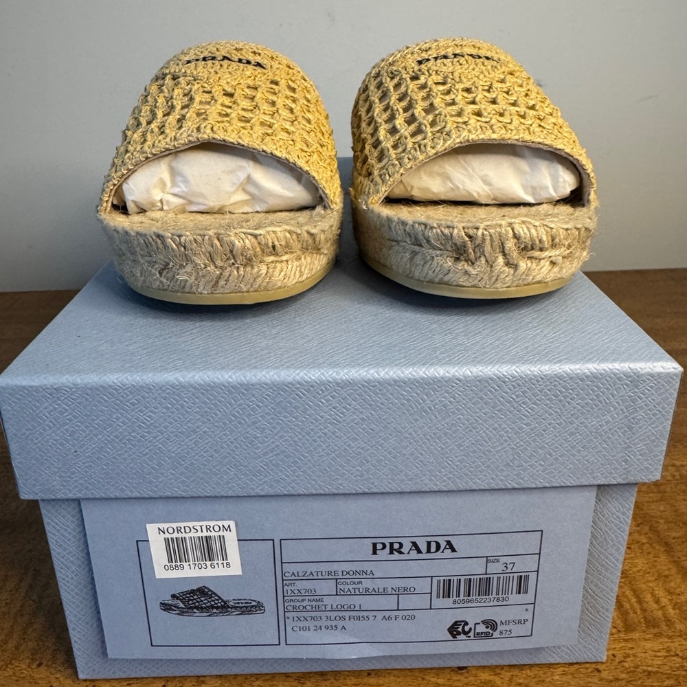 Prada Tan Espadrille Shoes with Intricate Woven Design - Picture 2 of 12